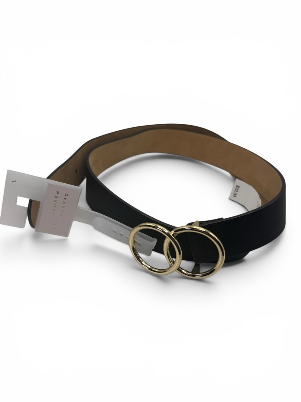 LC Lauren Conrad Black Belt with Double Gold Circle Buckle